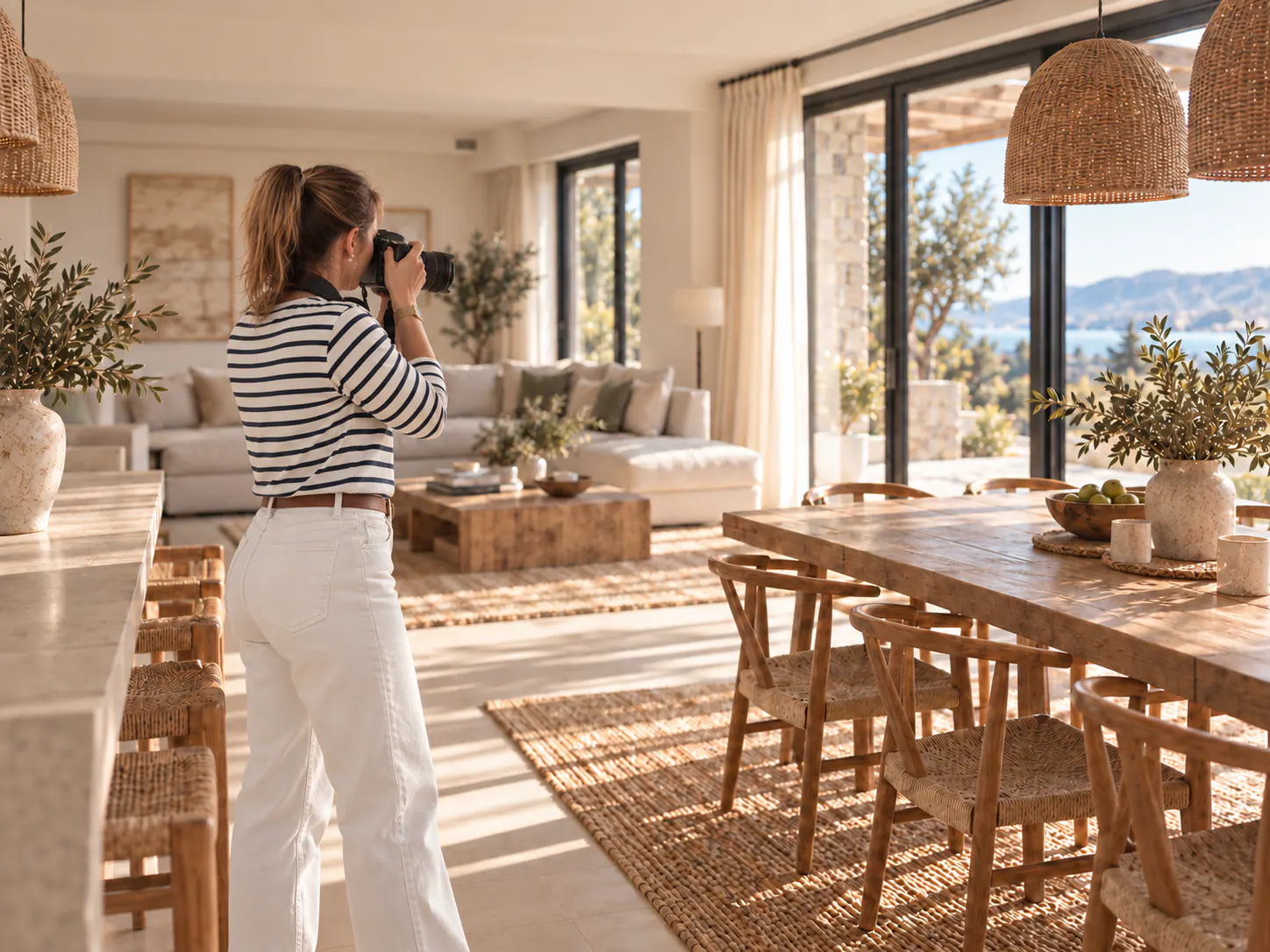 Audrey observe un intérieur avant de le photographier