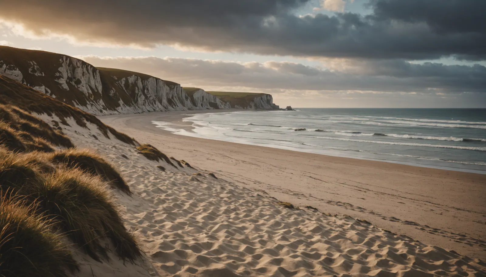 Paysage côtier automnal de la Côte d'Opale avec falaises et mer agitée