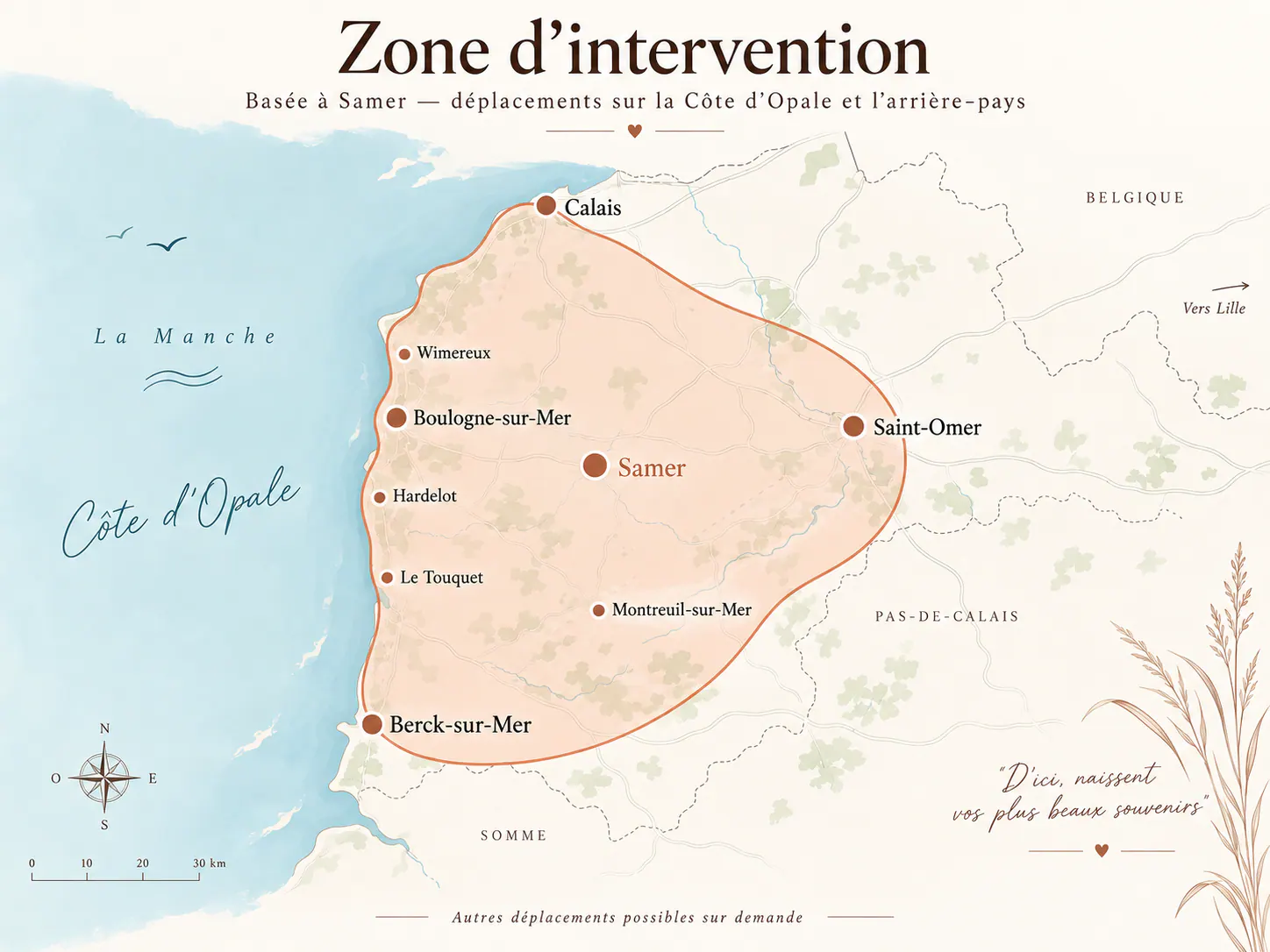 Carte de la zone d’intervention sur la Côte d’Opale